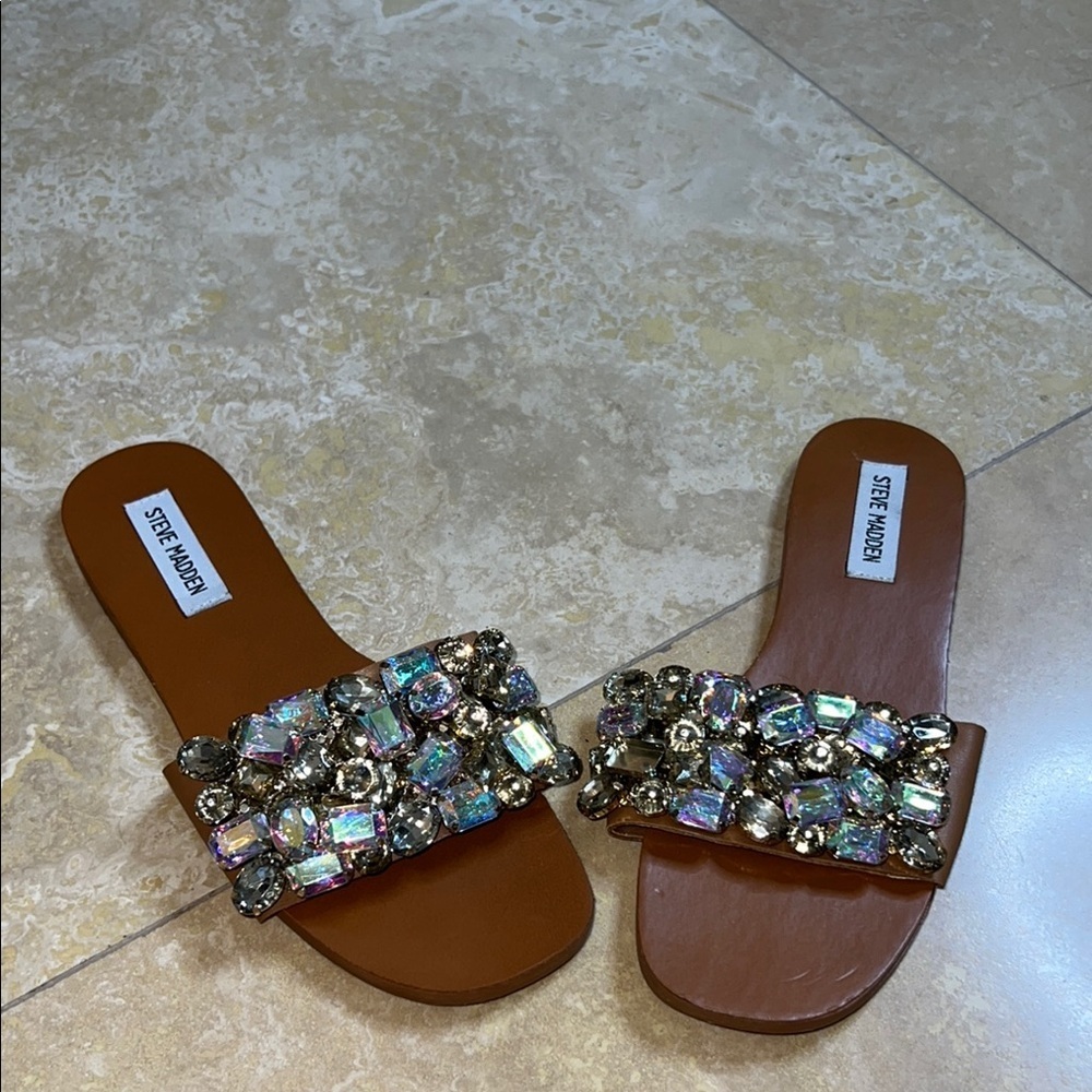 💕Steve Madden Silver Brown Sparkle Sandals💕